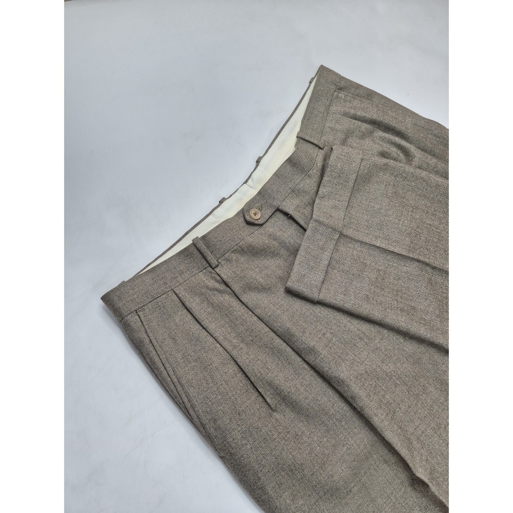 Bespoke Mens 38x25 Brown Speckled Wool Dress Pants Pleated Cuffed USA Made